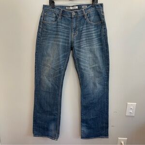 BKE Derek Straight Stretch Jean Blue Relaxed Jeans Vintage Wash Mens 34x33.5